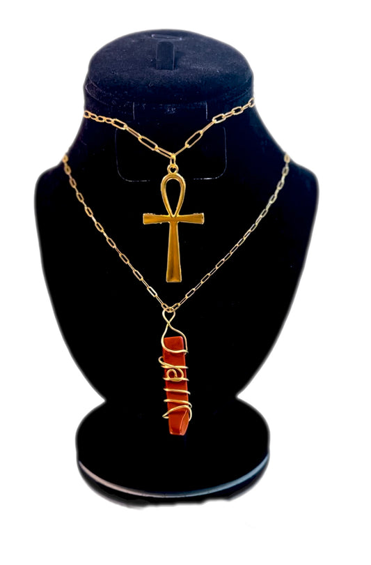 'Love' Red Jasper Ankh 2 in 1 Necklace